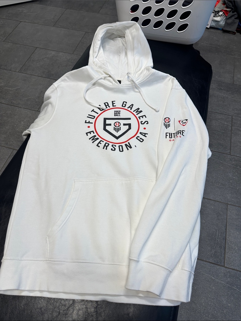 District White Hoodie with Red & Black Emerson Logo